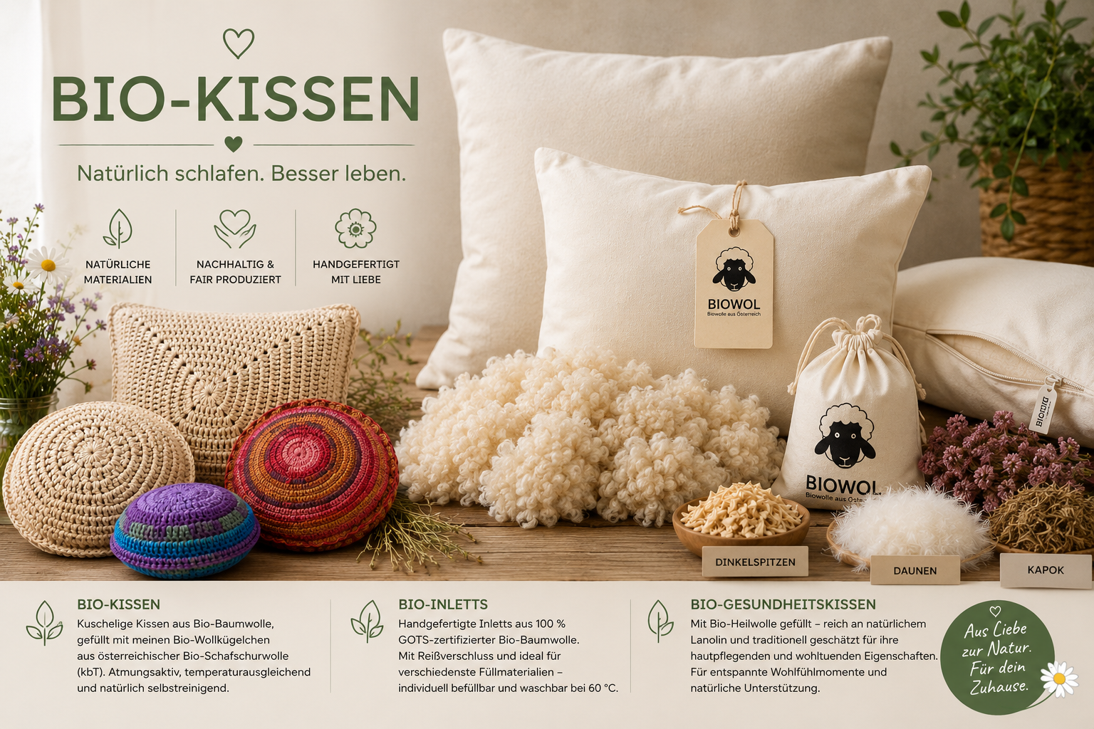 Bio-Kissen & Bio-Wollkügelchen
