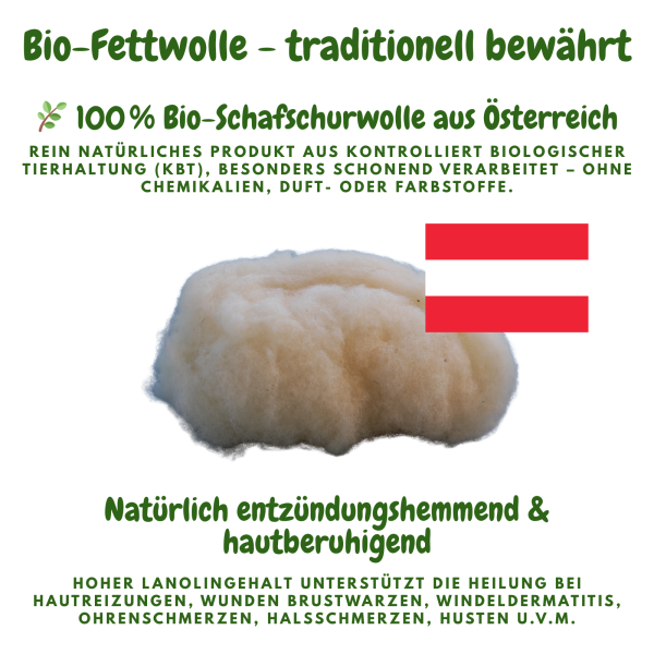 Bio-Heilwolle, kbT (50 g im Baumwollsäckchen, fair hergestellt)