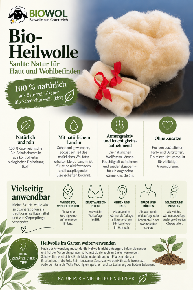 Preview: Bio-Heilwolle, kbT (50 g im Baumwollsäckchen, fair hergestellt)