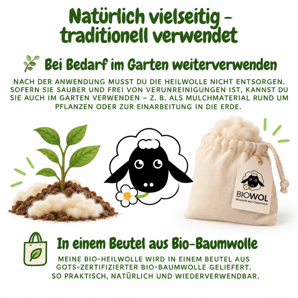 Preview: Bio-Heilwolle, kbT (50 g im Baumwollsäckchen, fair hergestellt)