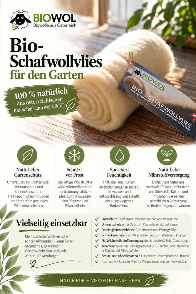 Preview: Bio-Schafwollvlies, kbT (ca. 150 x 200 cm = ca. 500 g Rolle)