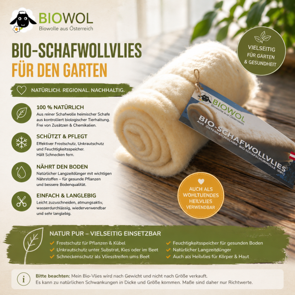 Preview: Bio-Schafwollvlies, kbT (ca. 150 x 200 cm = ca. 500 g Rolle)