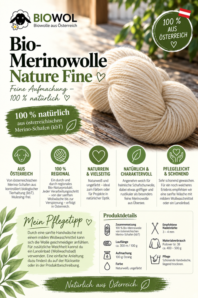 Preview: Bio-Merino Fine aus 100 % österreichischer Bio-Merinowolle