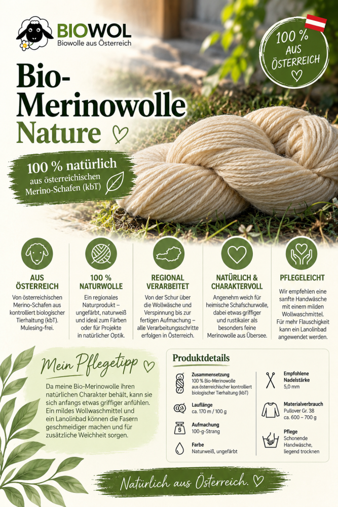 Preview: Bio-Merino Nature aus 100 % österreichischer Bio-Merinowolle
