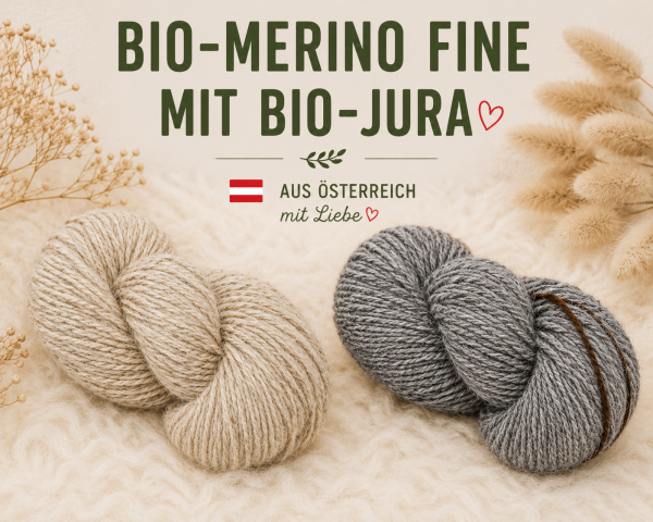 Bio-Merino mit Bio-Jura aus 100 % österreichischer Bio-Schafschurwolle - naturgrau
