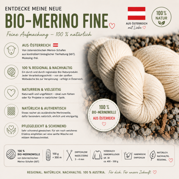 Preview: Bio-Merino Fine aus 100 % österreichischer Bio-Merinowolle