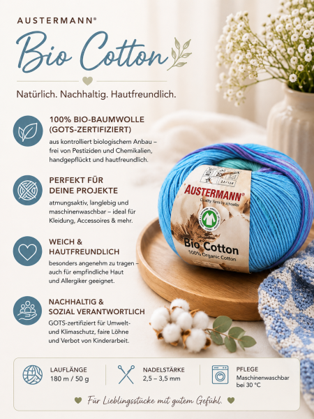 Bio Cotton, 100 % Bio-Baumwolle, GOTS-zertifiziert