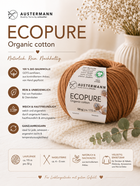 Preview: Ecopure Bio-Baumwolle – GOTS-zertifiziertes Baumwollgarn mit besonderem Griff