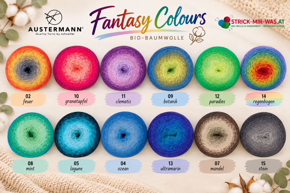 Preview: Fantasy Colours, Farbverlaufsgarn aus 100 % Bio-Baumwolle (GOTS-zertifiziert)