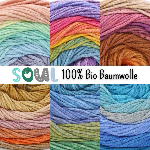Preview: Soul Bio Baumwolle Farbverlaufsgarn – GOTS-zertifiziert, weich & harmonische Farbverläufe