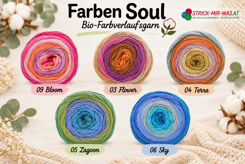 Preview: Soul Bio Baumwolle Farbverlaufsgarn – GOTS-zertifiziert, weich & harmonische Farbverläufe