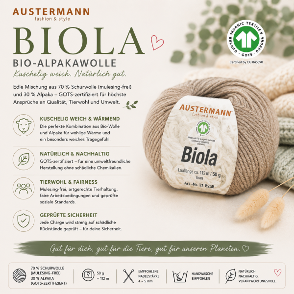 Preview: Bio-Alpakawolle Biola, GOTS-zertifiziert
