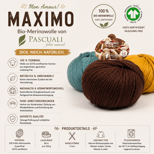 Preview: Maximo, 100 % Bio-Merino superfine, GOTS-zertifiziert