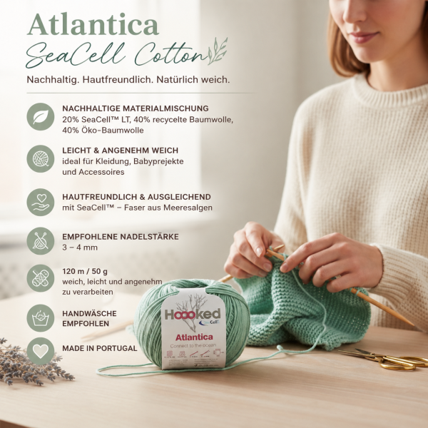 Preview: Atlantica SeaCell Cotton – nachhaltiges Baumwollgarn mit Seetang | weich, leicht & hautfreundlich