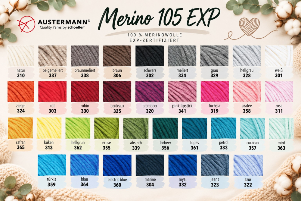 Merino 105, 100 % Merinowolle, EXP-zertifiziert, mulesing-frei