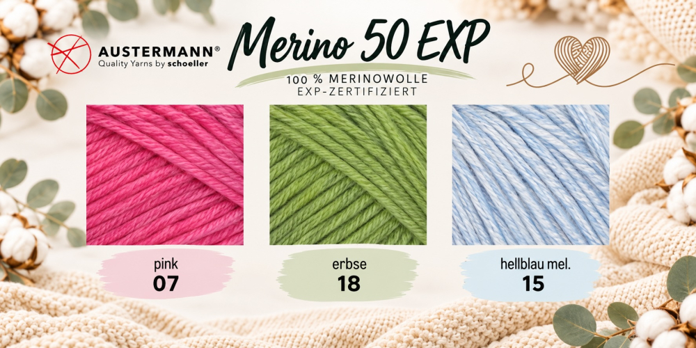 Preview: Merino 50, 100 % Merinowolle, EXP-zertifiziert, mulesing-frei