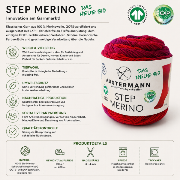 Step 6 Bio-Merino, GOTS-zertifiziert & EXP-zertifiziert (6-fach)