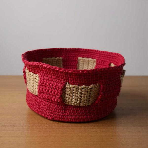 Bio-Wollkörbchen, gehäkelt aus 100 % Bio-Baumwolle, GOTS-zertifiziert