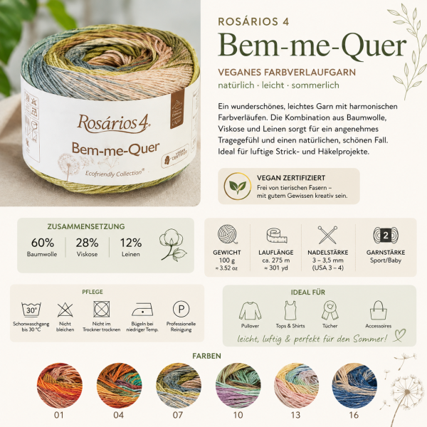 Preview: Bem-me-Quer – veganes Farbverlaufsgarn mit Baumwolle, Viskose & Leinen