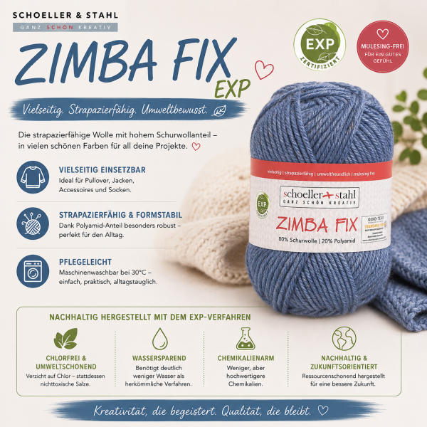 Zimba Fix, mit 80 % Schurwolle, EXP-zertifiziert