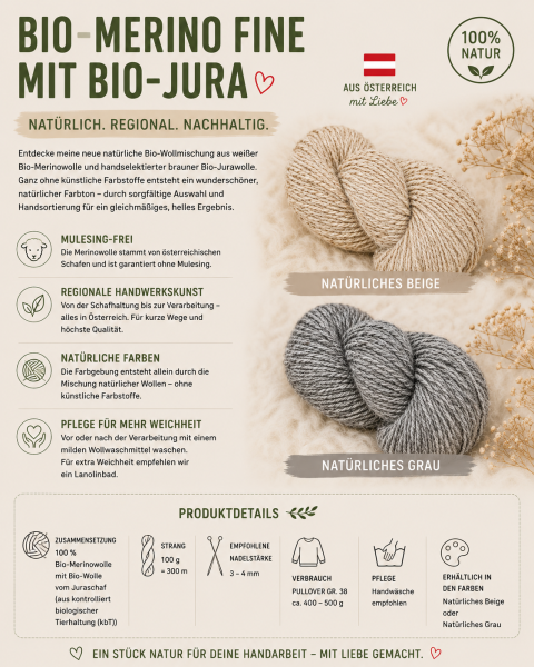 Bio-Merino mit Bio-Jura aus 100 % österreichischer Bio-Schafschurwolle - beige