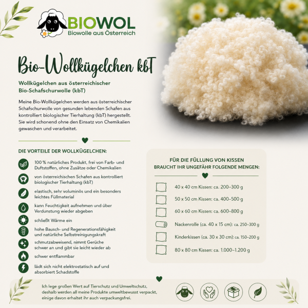 Bio-Wollkügelchen als Füllmaterial, kbT (1 kg verpackungsfrei)