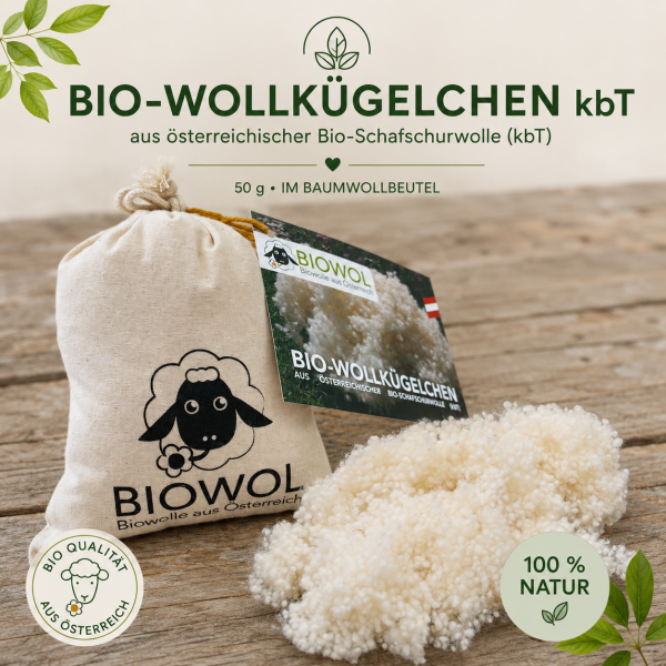Bio-Wollkügelchen als Füllmaterial, kbT (50 g in Baumwollbeutel)