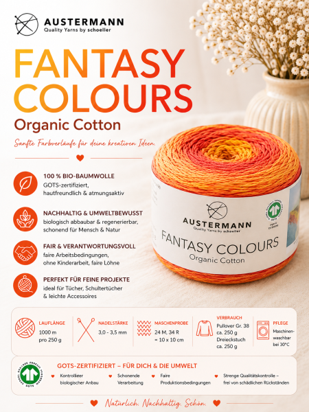 Fantasy Colours, Farbverlaufsgarn aus 100 % Bio-Baumwolle (GOTS-zertifiziert)