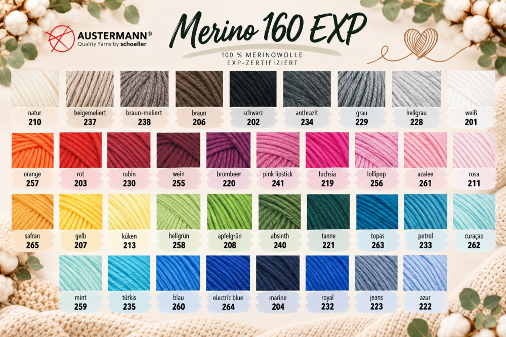 Merino 160, 100 % Merinowolle, EXP-zertifiziert, mulesing-frei