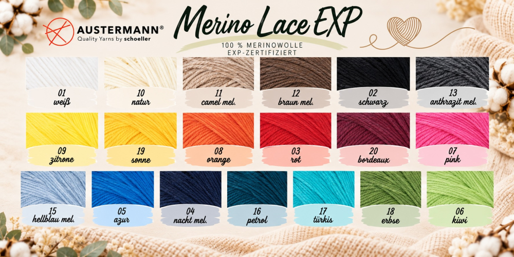 Merino Lace, 100 % Merinowolle, EXP-zertifiziert, mulesing-frei