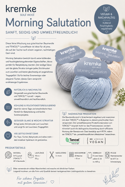 Morning Salutation, aus 51 % Lyocell/Tencel mit 49 % Baumwolle, vegan