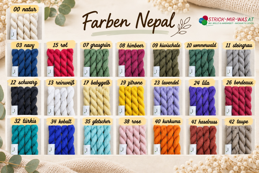 Nepal, besonderes Garn aus Bio-Baumwolle, Leinen & Brennnessel
